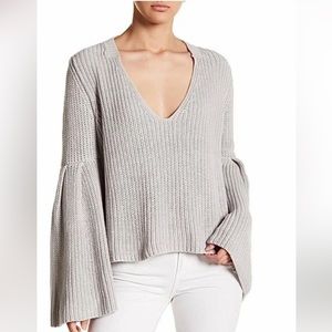 Free People Damsel Bell Sleeves Knit Pullover Grey Sweater Size XL